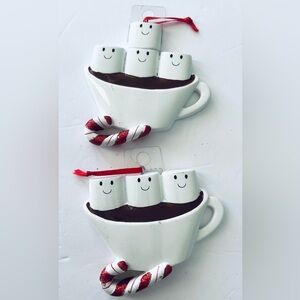 PolarX Hot Cocoa Marshmallow Christmas Ornaments Set of 2 Candy Cane Mug Decor
